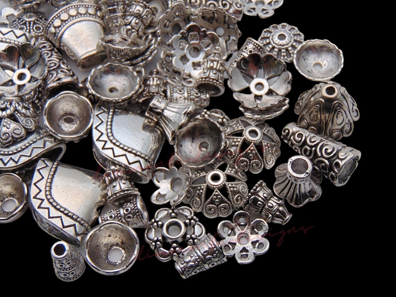 Large Sized Mixed Tibetan Silver Bead Caps Mixed Size & Design Jewellery UK image 3