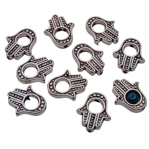 10 Pcs - Tibetan Silver 15mm Hamsa Hand Bead Charms Fits 4mm Bead Jewellery Beading - H80