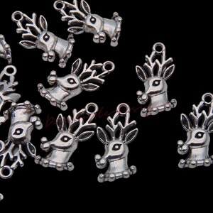 10 Pcs - Tibetan Silver Reindeer Charms Xmas Pendant Festive Christmas F116