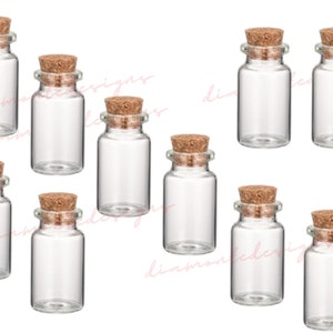 10 Pcs - 40mm Miniature Glass Bottles / Vials & Cork Stopper Decorative Storage Pendant