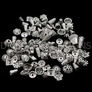 Large Sized Mixed Tibetan Silver Bead Caps Mixed Size & Design Jewellery UK image 2