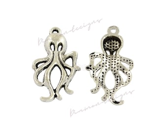 May include: Two silver-colored octopus charms. Each charm has a loop at the top for hanging. The octopus has a detailed head and eight tentacles. The charms are likely for jewelry making or crafting.