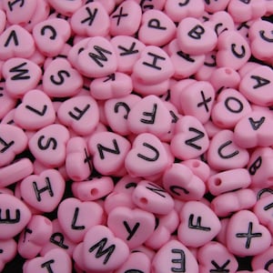 50 Pcs - 10mm Pink Heart Alphabet Letter Bead Letter Love Beads Kids Jewellery C7