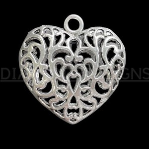 Large Puffed Filigree Tibetan Silver Heart Pendant Necklace Gift