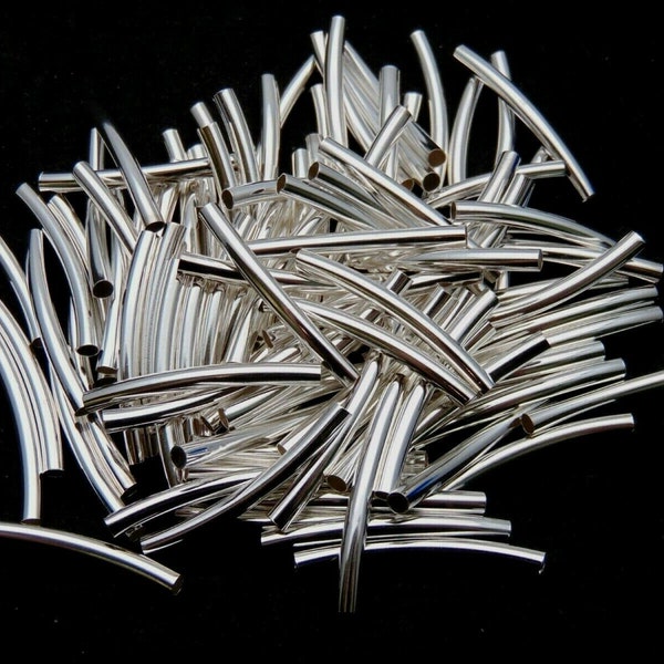 50 Pcs - Silver Plated Curved Tube Spacer Beads 30mm x 3mm Jewellery Beading - B47