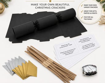 BLACK Christmas Cracker Kit / DIY Kits Machen Sie Ihre eigenen Xmas Craft Snaps Pulls Pony Make / Build Your Eigene Xmas Party Snap