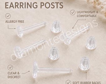 Hypoallergenic Anti-Allergy Plastic Earring Posts Studs & Soft Rubber Backs - Kids Jewellery School Earrings UK STOCK