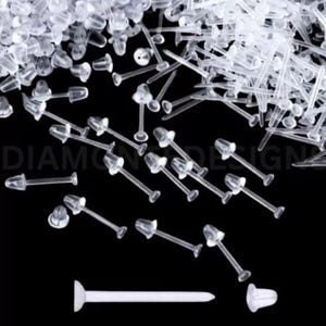 Allergy Free Transparent Plastic Stud Earring Stem&#39;s / Posts & Rubber Backs