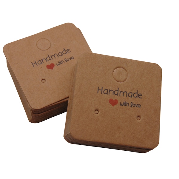 50 Pcs - Kraft Handmade With Love Earring Jewellery Display Business Cards Stud UK - F205