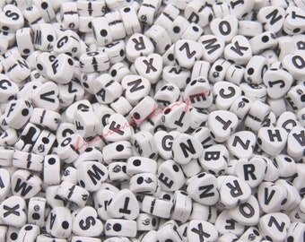 7mm White Heart Shape Letter Beads Jewellery Kids Craft Beading UK SELLER