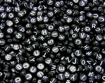 7mm Round Black Acrylic Alphabet Coin Letter Beads Jewellery Craft Kids UK