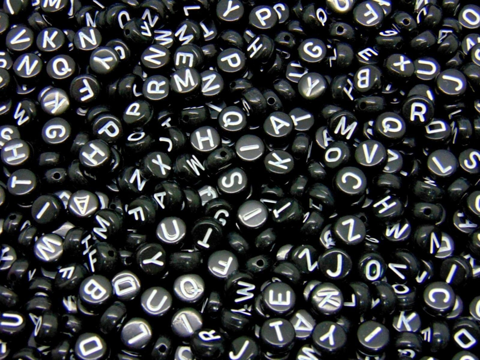 7mm Black With White Alphabet Letter Beads Beads for Bracelets