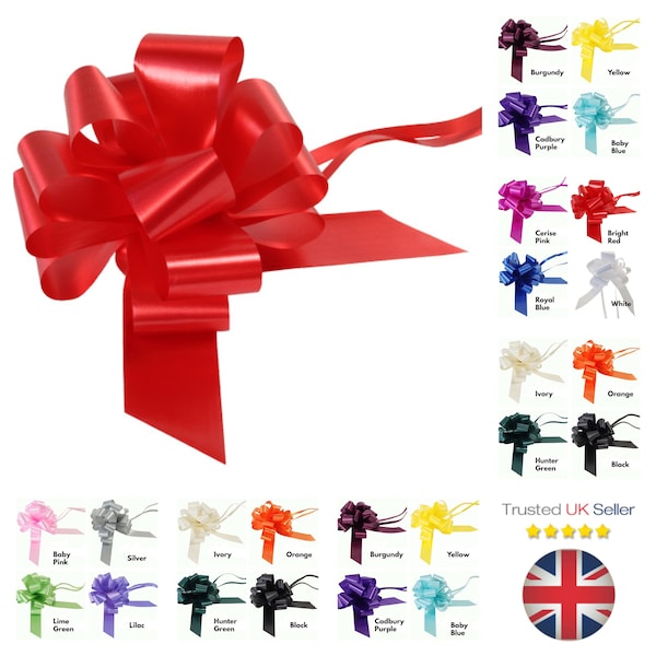 Grand 18 cm à travers Pull Bow - 50 mm de largeur ruban Noël Gift Wrap Pull Bows Weddings Party Floristry Wrap Ribbon Bow Florist UK VENDEUR