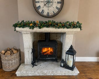2m Pre-Decorated Spruce Christmas Garland and Matching 45cm Wreath Set | Dried Orange, Pine Cones & Berries | Traditional Festive Door