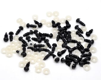 Ojos de peluche de acrílico negro de 6 mm para amigurumi, costura, tejido y manualidades.