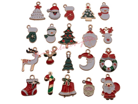 20 Pcs Mixed Enamel Christmas Charms Pendants Xmas Gold Festive Jewellery  F17