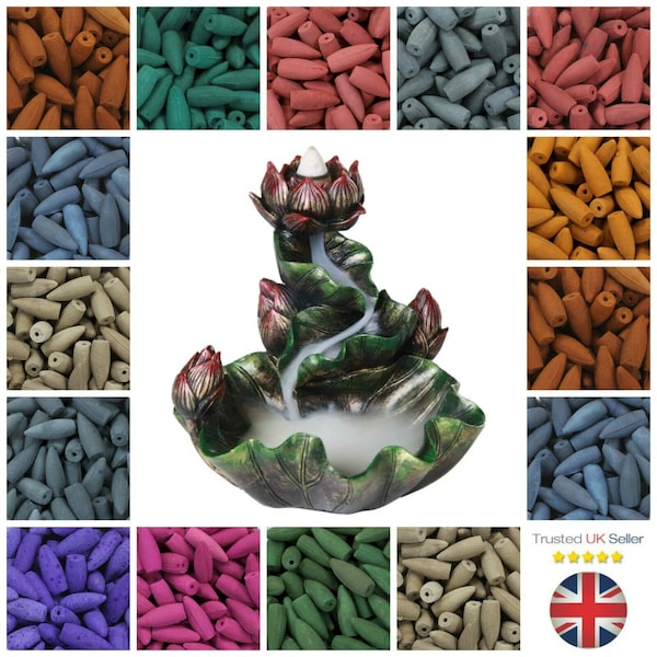 12 Pcs - BACKFLOW Indian Incense Burning Cones Fragrance's Aroma Spa Insense Back Flow UK