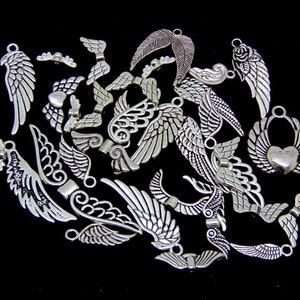 35g x Assorted Tibetan Silver Random Mixed Angel Wing Charms Jewellery C252