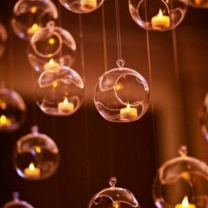 Clear Hanging Glass Bauble Ball Tealight Candle Holder Wedding Garden Decor baubles image 2