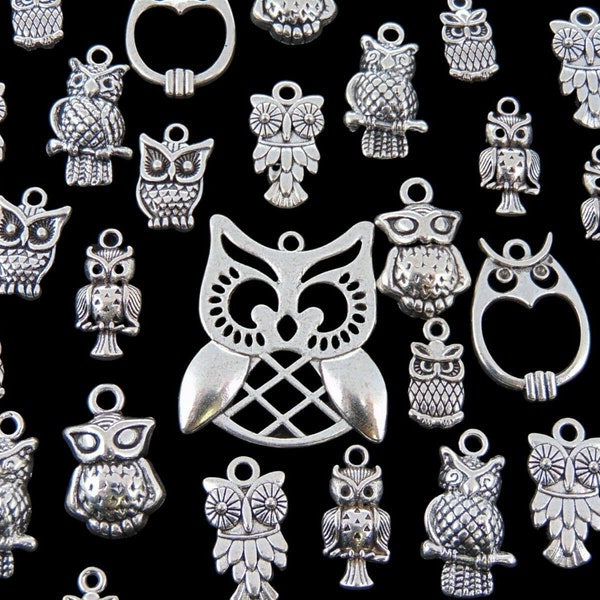 30g Tibetan Silver Random Mixed Owl Charms Pendentifs Wise Old Owl Designs - D132