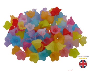 14mm Acrylique Givré Lucite Lily Trompette Fleur Perles Mixte Couleur Perle D'artisanat