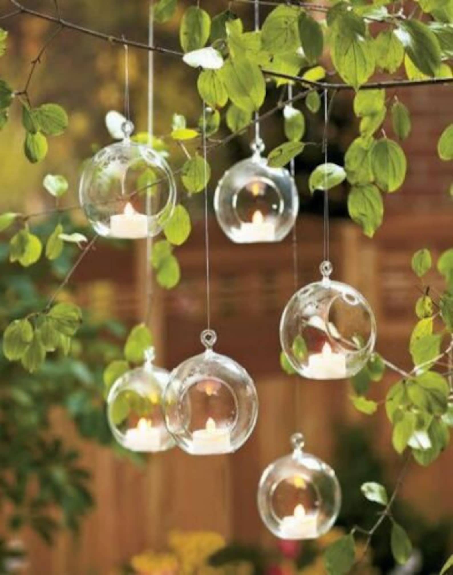 Clear Hanging Glass Bauble Ball Tealight Candle Holder Wedding Etsy
