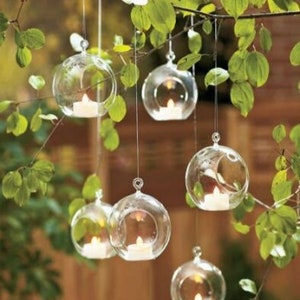 Clear Hanging Glass Bauble Ball Tealight Candle Holder Wedding Garden Decor baubles image 3