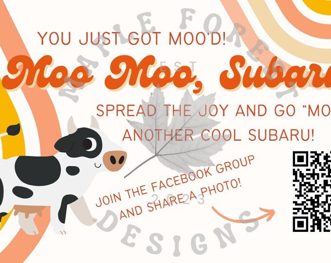 Groovy Moo Moo Subaru Card one-sided DIGITAL DOWNLOAD - Etsy