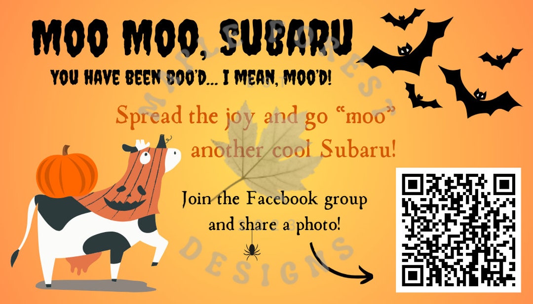 Halloween Moo Moo Subaru Card one-sided DIGITAL DOWNLOAD - Etsy