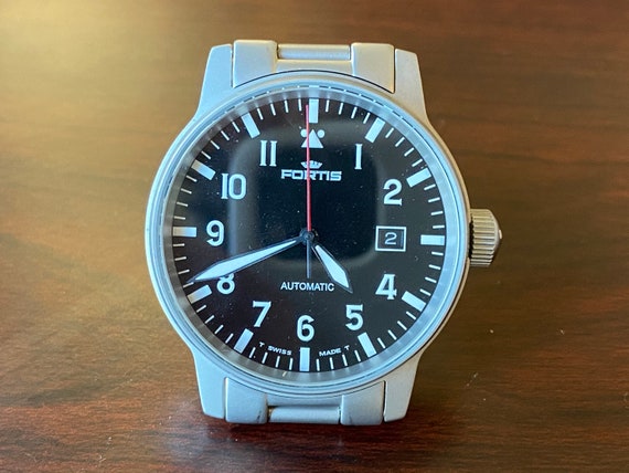 Vintage Fortis Flieger Pilot 25 Jewels Automatic Used Gents Watch Black Dial Swiss Made Date Vintage Fortis Flieger Pilot 25 Jewels Automatic Used Gents Watch Black Dial Swiss Made Date
