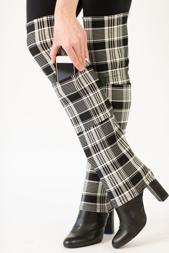 black and white plaid booties