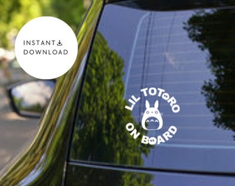 Lil Totoro Baby On Board Sign SVG Cute Outline Cricut Silhouette Cut File Vinyl Laser Engraving