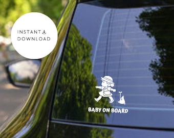 Mei and Totoro Baby On Board Sign SVG Cute Outline Cricut Silhouette Cut File Vinyl Laser Engraving