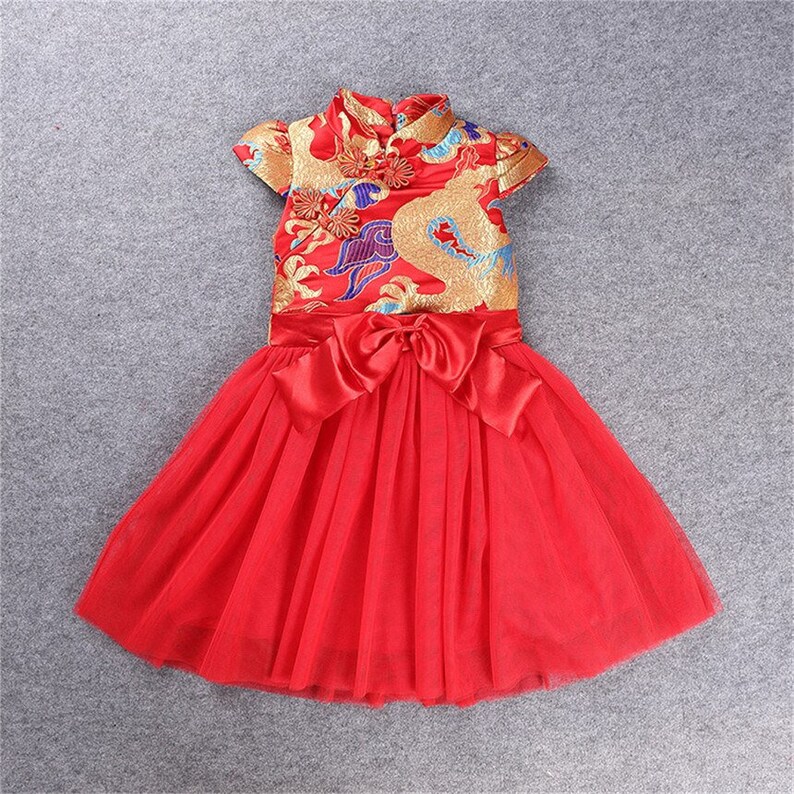Baby Girl Traditional Chinese QiPao Chinese Style New Year Outfit Red Dress Korean Cheongsam Dragon