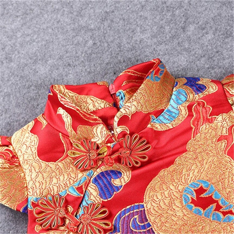 Baby Girl Traditional Chinese QiPao Chinese Style New Year Outfit Red Dress Korean Cheongsam Dragon