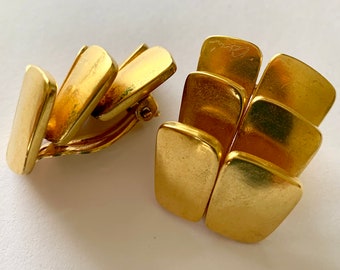 Vintage gold-plated clip-on artisan-made earrings