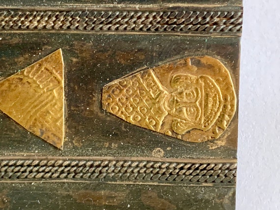 Rectangular brass Middle Eastern pin with scarab-… - image 2