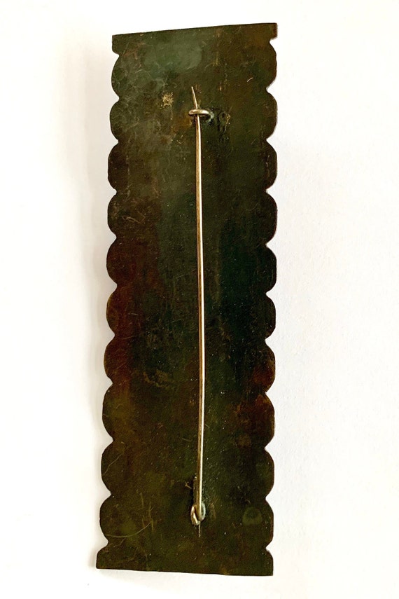 Rectangular brass Middle Eastern pin with scarab-… - image 3