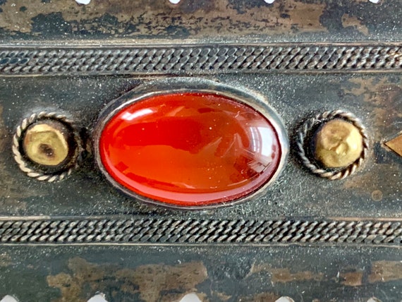 Rectangular brass Middle Eastern pin with scarab-… - image 4