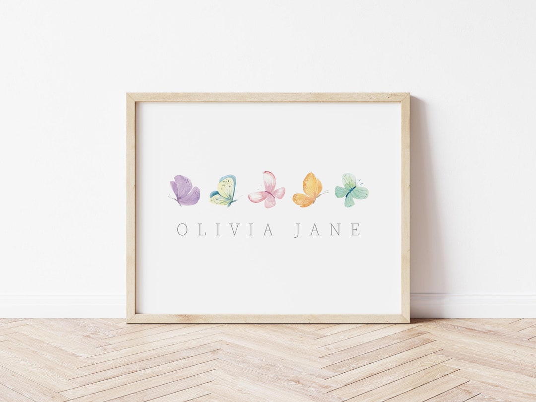 Custom Name Print, Nursery Printable Wall Art, Watercolor Butterflies ...