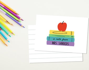 Personalized Teacher Note, Editable Stationery, Colorful Books, Teacher Appreciation Gift, DIGITAL DOWNLOAD