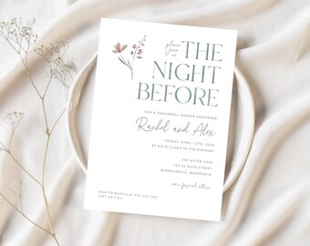Rehearsal Dinner Invitation, "The Night Before", Elegant Floral, Editable, DIGITAL DOWNLOAD