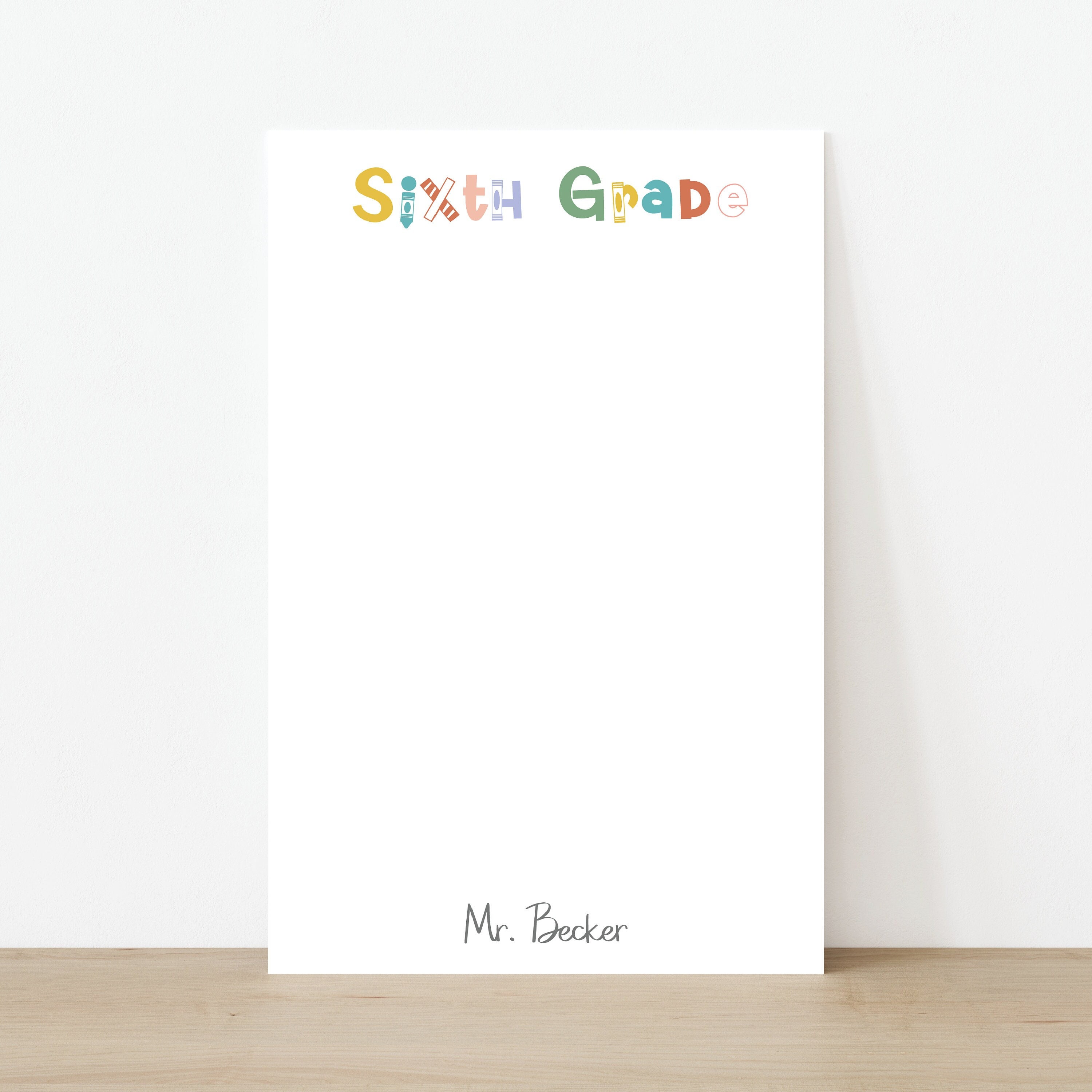 Personalized Sixth Grade Teacher Notepad, Teacher Appreciation Gift ...