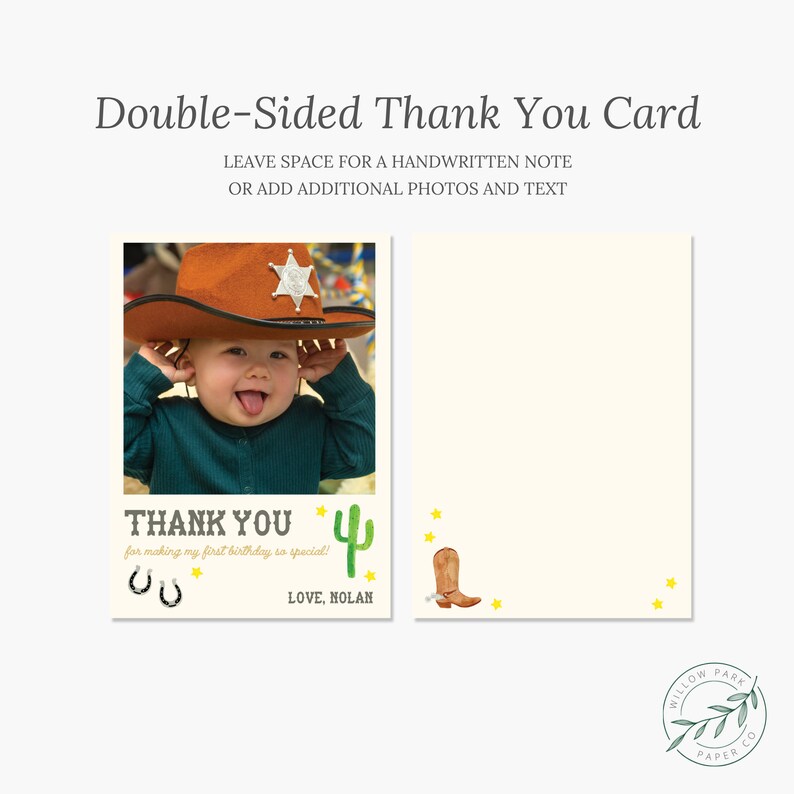 First Rodeo Birthday Invitation Set: Cowboy Photo Thank You Card ...