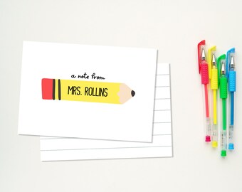 Personalized Teacher Note, Editable Stationery, Pencil, Teacher Appreciation Gift, DIGITAL DOWNLOAD
