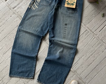 Vintage G-Einheit weites Bein Baggy entspannt gewaschen blau Denim Jeans Größe 38