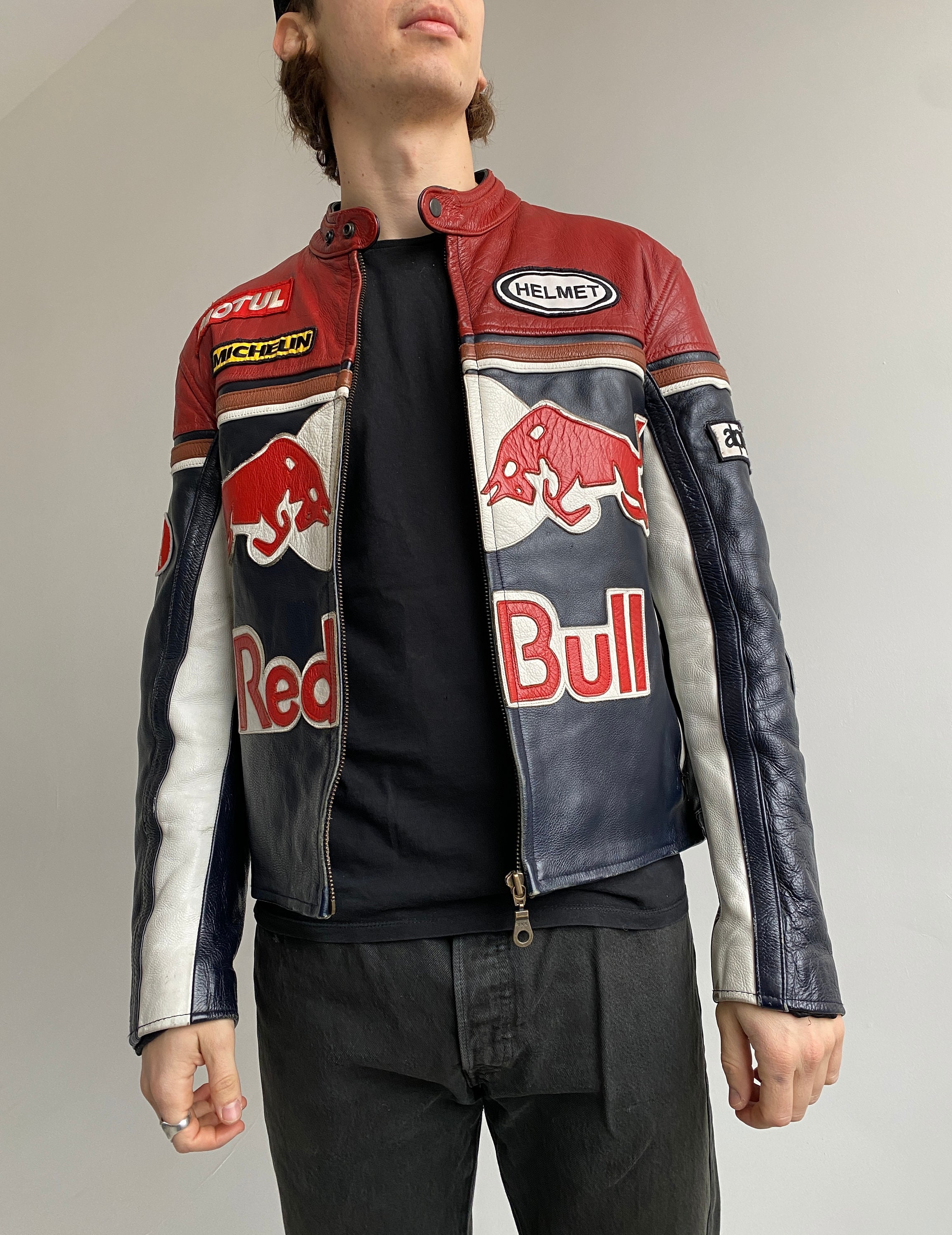 RED BULL Racing Leather Jacket  Unisex Cafe Racer RED BULL Jacket