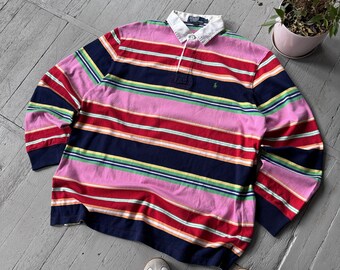 Vintage Polo Ralph Lauren Striped Rugby Preppy Baggy Shirt Multicolor Size L