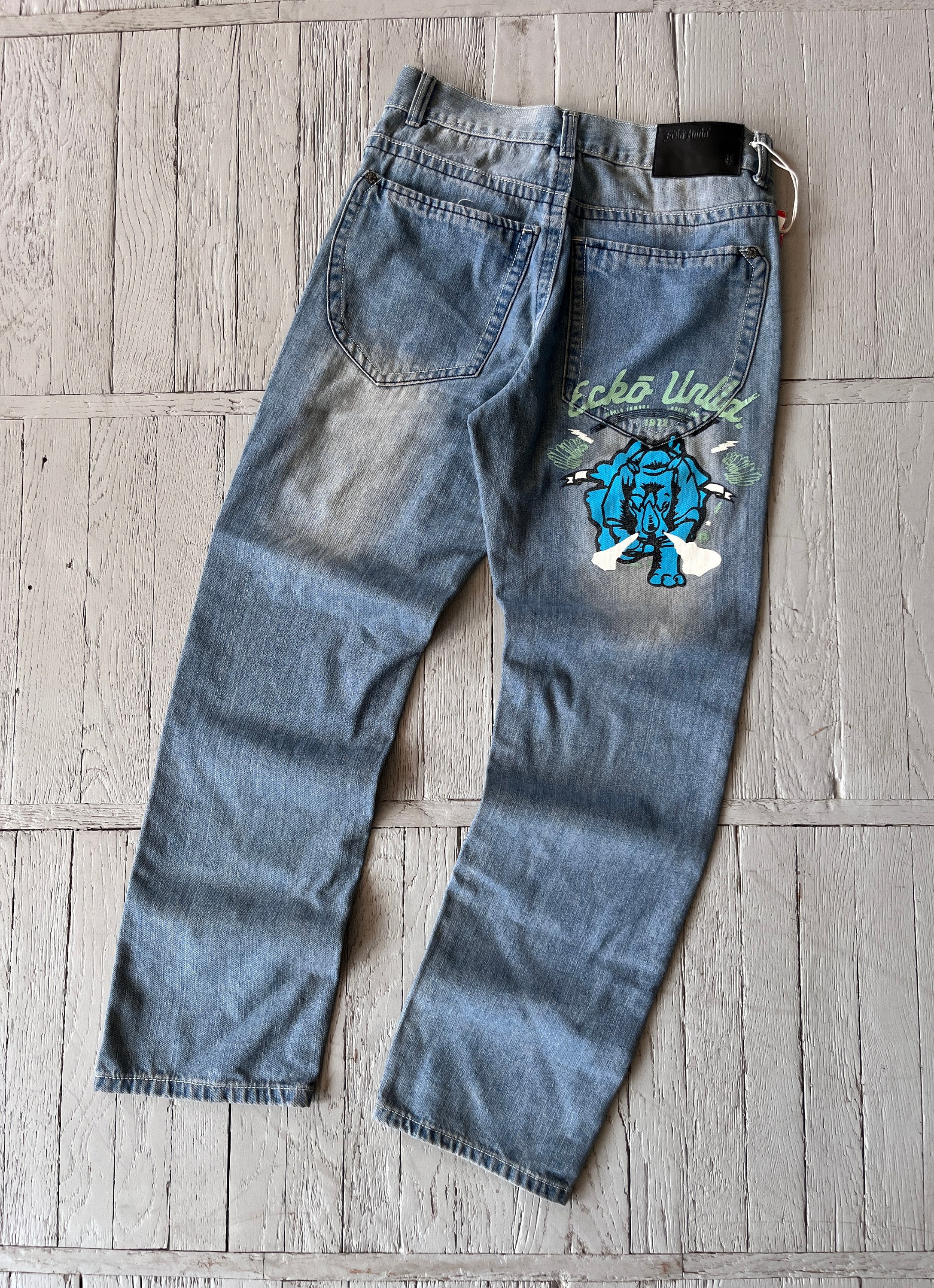 Vintage Ecko Unltd Baggy Wide Leg Relaxed Distressed Denim Jeans Denim Blue Size 32 Etsy UK