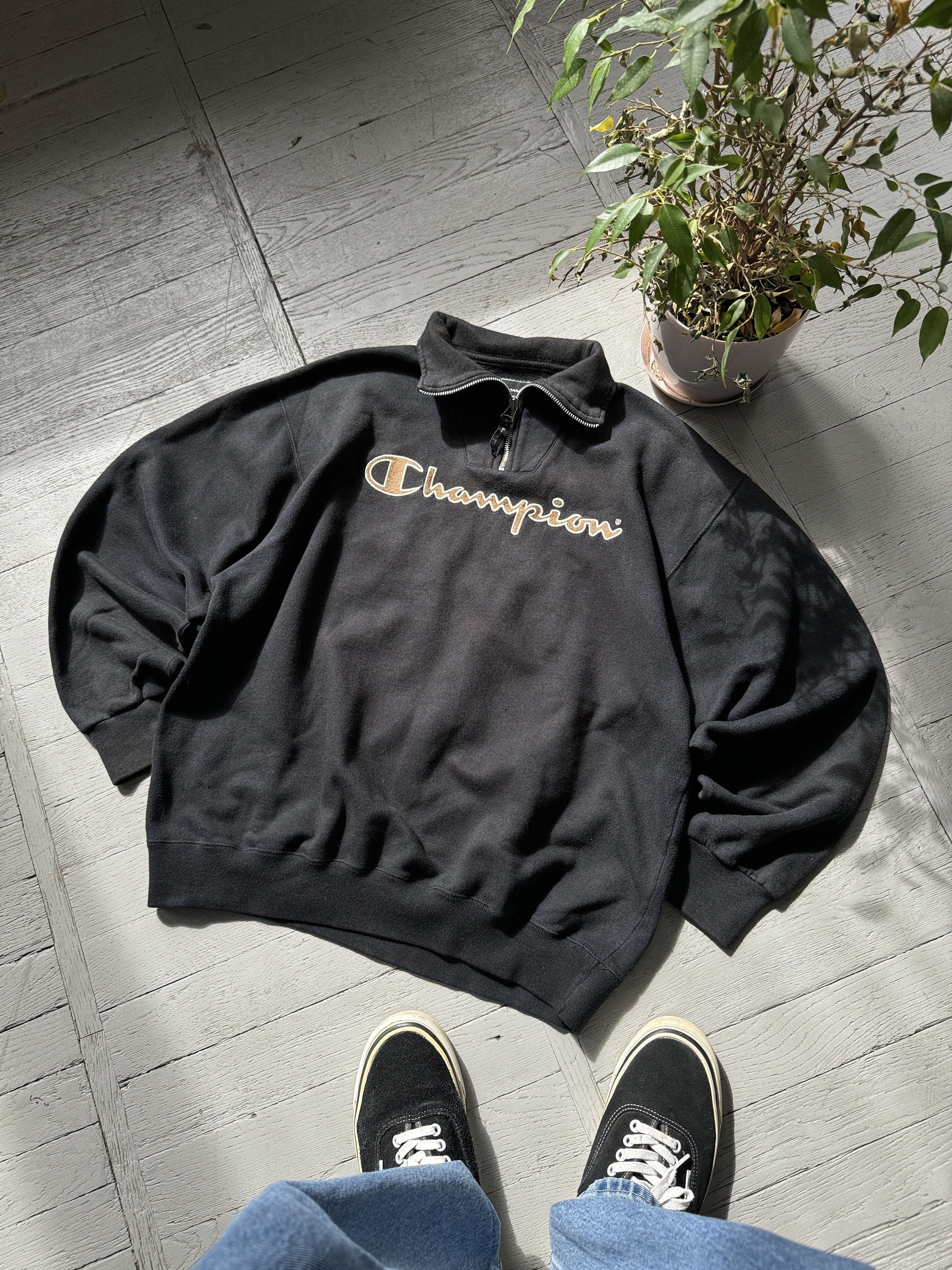 Vintage Champion Casual Sport 1/4 Zip Sweatshirt Black Size L - Etsy Vintage Champion Casual Sport 1/4 Zip Sweatshirt Black Size L - Etsy